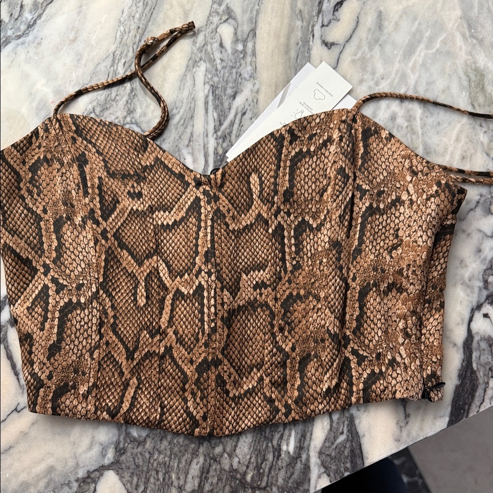 Zara Tan Snake Print Crop Top